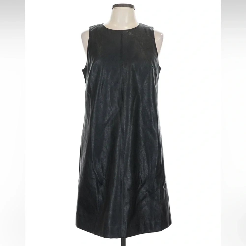 NWT! J. Crew Black Faux-Leather Sleeveless Shift Dress. Size 10.